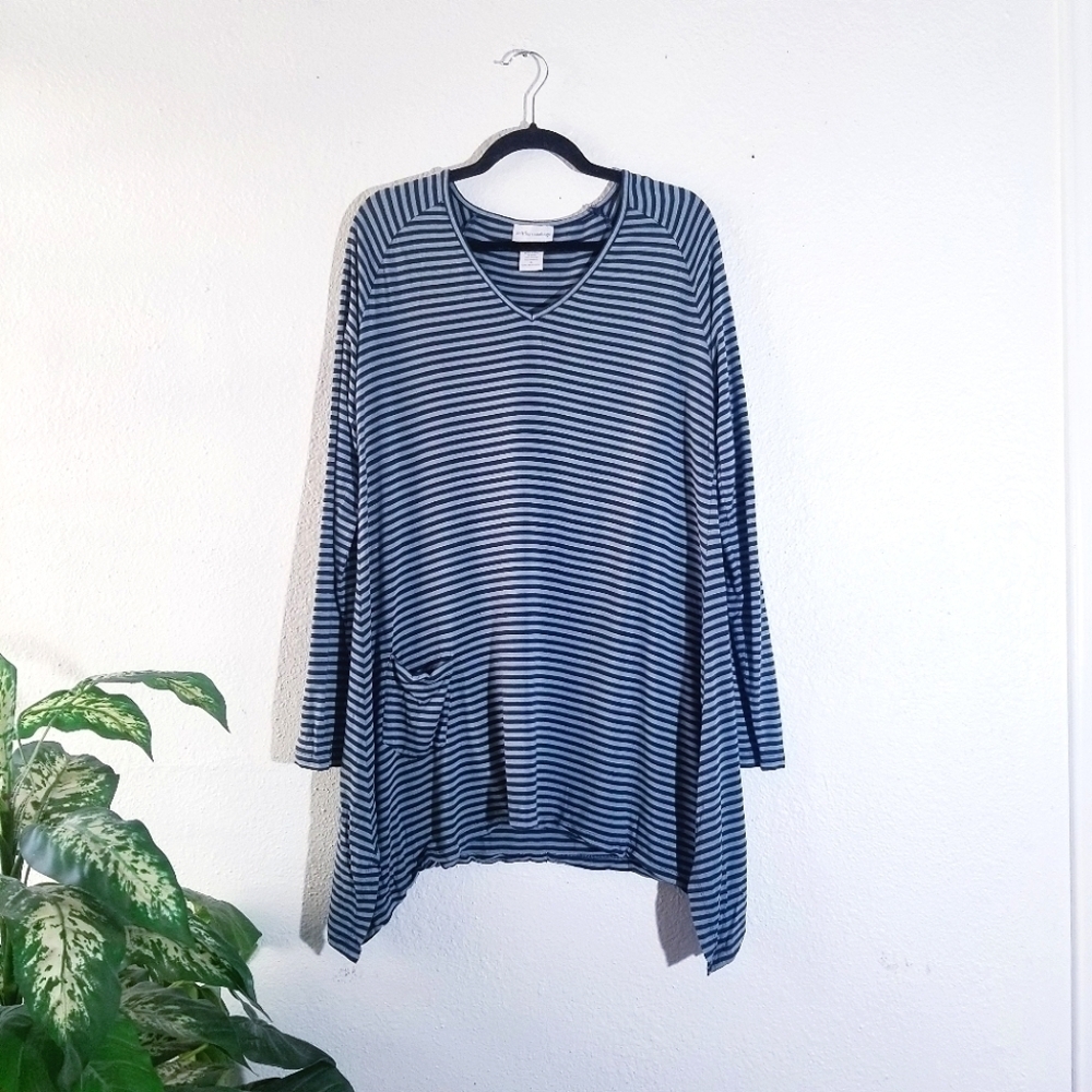 SOFT SURROUNDINGS Striped Assyemtrical Long Sleeve Tunic Top XL